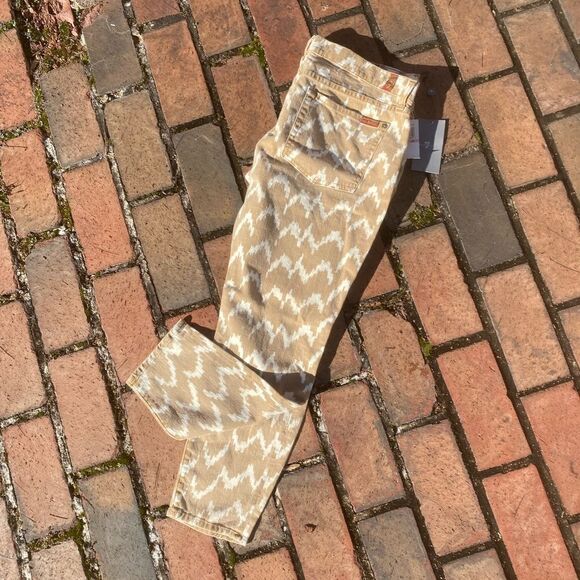 7 For All Mankind Toffee Ikat Cropped Skinny Jeans NWT - Picture 7 of 11